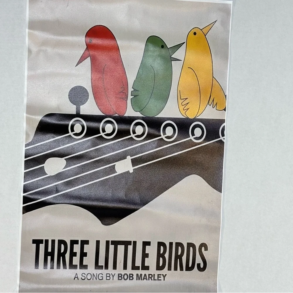 Three Little Birds Wall Art Poster - Colorful Red, Green & Yellow Bird Print